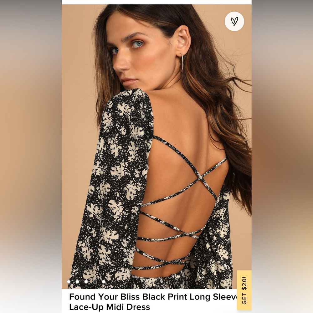 Lulus Found Your Bliss Black Print Long Sleeve Lace Up Midi Dress - Picture 3 of 6